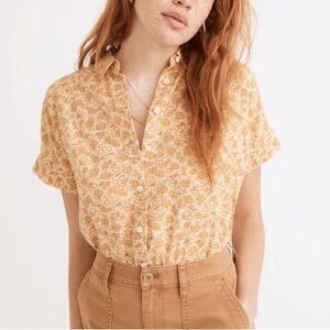 Madewell Hilltop Piccola Floral Button Down Short Sleeve Cropped Shirt Sz L